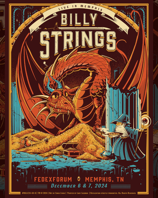 Billy Strings - 18x24in Gig Poster - 12/6-7/2024 - Memphis